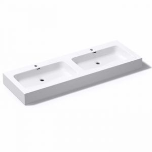 Mai&mai - Double Lavabo Suspendu Blanc Mat 140cm Vasque &agrave; Poser Pour 2 &Eacute;vier Lave Mains Salle de Bain avec Trop-Plein Col830