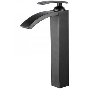 Ideko Robinet de salle de bain Mitigeur lavabo cascade Haut cascade Noir Flexible