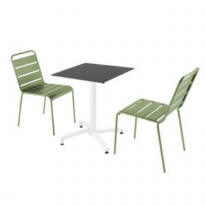 Oviala Table carrée pied blanc inclinable plateau noir 60 x 60 cm en HPL et 2 chaises en métal