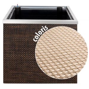 Rattan Art Jardini&egrave;re en r&eacute;sine tress&eacute;e avec r&eacute;serve d'eau et cadre en al ini 50 x 50 x 43 cm beige