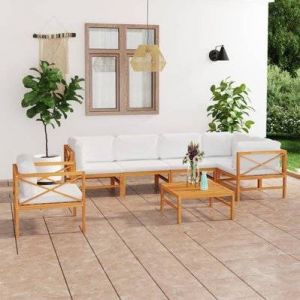 VidaXL Salon de jardin 7 pcs avec coussins crème bois de teck solide