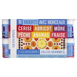 Monoprix Yaourts aux fruits avec morceaux - Les 16 pots de 125 g