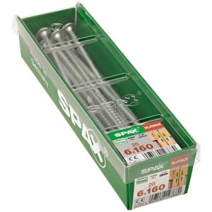 Spax Lot de 20 vis acier tête fraisée bombée torx, Diam.6 mm x L.160 mm