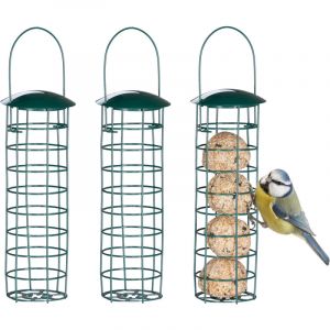 Relaxdays Support à Boules de Graisse pour Oiseaux Sauvages, lot 3, Suspendre, métal, H x D : 31 x 8,5 cm, Vert foncé
