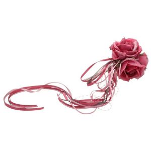 Ruedelafete Bouquet de 3 Roses avec rubans, Fuchsia