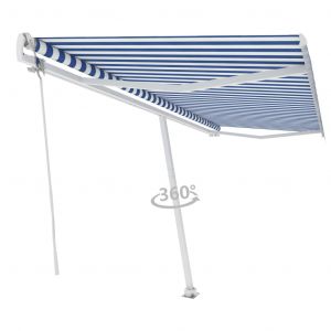 VidaXL Auvent automatique sur pied 500x300 cm Bleu/Blanc