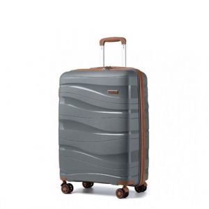 Valise Cabine Moyenne 66x46x26cm Rigide Polypropylène Valise de Voyage à 4 Roulettes et Serrure TSA, 70L, Gris
