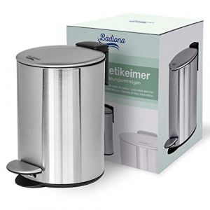 Seau de salle de bains 3 l acier inoxydable m&eacute;canisme de fermeture douce poubelle poubelle argent chrome m&eacute;tal
