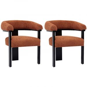 Lot de 2 chaises avec accoudoirs en tissu bouclette et bois d'h&eacute;v&eacute;a noir - Terracotta - LIVELIA de Pascal MORABITO