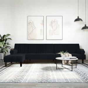 VidaXL Canapé-lit en forme de L noir 260x140x70 cm velours 3157245