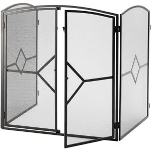 Relaxdays Grille Pare-&eacute;tincelles, Grille de chemin&eacute;e avec Porte, 80 x 71 x 61 cm, Protection &eacute;tincelles, Fer, Noir