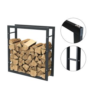 Image de BC-Elec HHWPF0024 Rangement à bois en acier noir 80*100*25CM, rack pour bois de chauffage, range-bûches - Noir