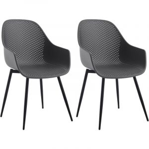 Image de Klihome Chaise Salle &agrave; Manger, Lot de 2, Fauteuil Cuisine en PP, Dossier Creux Respirant, Pieds en M&eacute;tal, Gris W0ATT0519-2