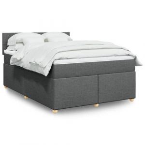 VidaXL Sommier &agrave; lattes de lit avec matelas Gris fonc&eacute; 140x200cm Tissu