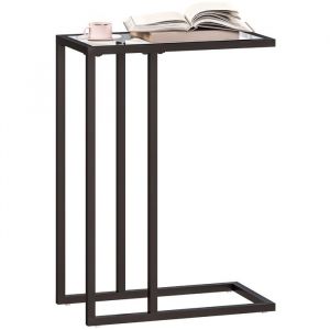 Homcom Bout de canapé design - guéridon - table de lit - acier noir plateau verre trempé