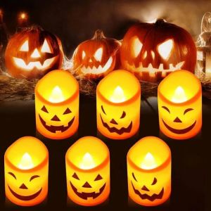 Ensemble de 6 Bougies LED Orange pour une Halloween &Eacute;blouissante