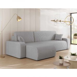 Bestmobilier - Artemisa - canapé d'angle réversible 4 places - convertible avec coffre - en velours côtelé - gris clair - Gris clair