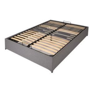 Ebac Lit coffre Savio - 160x200 - Tissu déco gris clair - 36 lattes bois - Gain de place 50 x 8 mm Gris