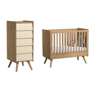 VOX Lit bébé 60x120 et Chiffonnier Vintage - Bois Beige