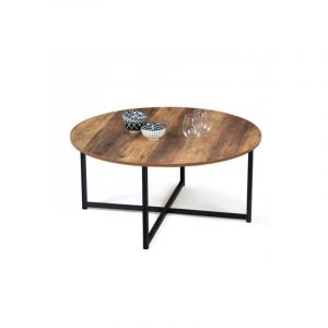 Idmarket Table basse ronde hawkins 80 cm bois fonc&eacute; design industriel - Multicolore