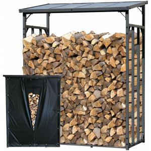 Quick Star - tagère en métal pour Bois de cheminée Anthracite xxl 143 x 70 x 185 cm avec protection contre les intempéries avec espace pour 1,8 m3 de