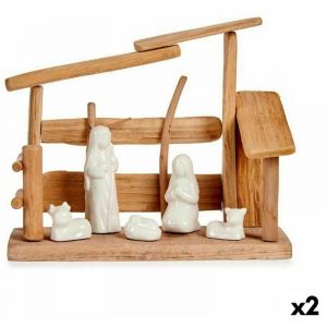 Krist+ - Crèche de Noël Blanc Naturel Bois Céramique 10 x 21 x 25 cm (2 Unités)