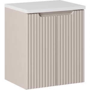 Meuble sous vasque suspendu 2 portes NOVA cachemire 50 cm et le plan blanc