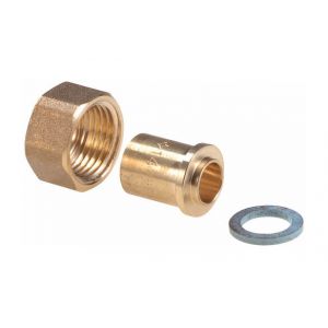 Clesse Raccord droit 2 pi&egrave;ces RC-CU-JPG &agrave; joint plat gaz &agrave; braser sur tube cuivre D22 calibre 15 R&eacute;f CD02009