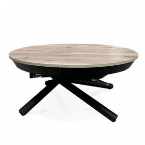 Inside75 Table relevable extensible RONDO métal graphite plateau mélaminé chêne noueux