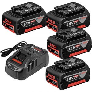 Bosch Lot de 4 batteries 5Ah 18V + chargeur GAL 1880 CV Professional