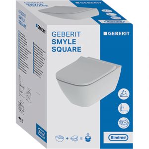 Geberit Keramag Smyle Square Set WC suspendu à chasse deau à faible débit, forme fermée, sans rebord, avec abattant WC, couvercle à recouvrement