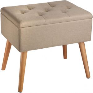 Tabouret banc siège pouf avec coffre de rangement 51 cm beige 08_0000295