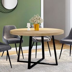 Idmarket Table &agrave; manger ronde SELMA 4-6 personnes bois et noir 110 cm