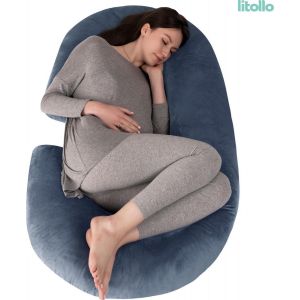 Litollo Coussin de maternité (forme C) - Coussin d'allaitement - Coussin de corps - Coussin de soie - Coussin de corps - Tissu polaire doux - Gris