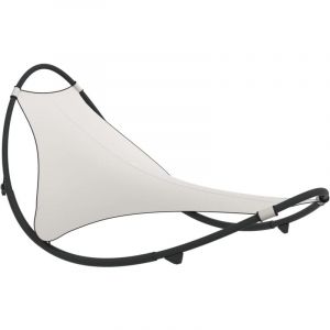Transat design chaise longue bain de soleil lit de jardin terrasse meuble d'extérieur à bascule avec roues acier et textilène crème 02_0012961