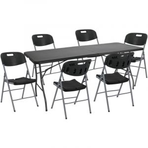 Set de table pliante 180cm et 6 chaises avec poignée O91