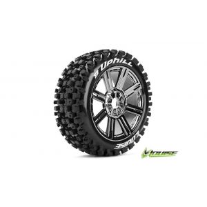 Louise RC - B-UPHILL - Pneus 1-8e Buggy - Soft - Jantes &agrave; batons Chrom&eacute;es Noires - Hex 17mm - 1 Pair