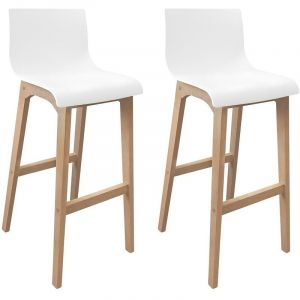 Mob-in - Tabourets de bar 75 cm tanna pieds ch&ecirc;ne assise plastique blanche -Lot de 2