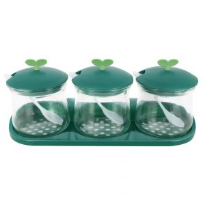 Ensemble de 3 Bocaux à Épices en Verre avec Couvercles et Support en Plastique Cheffinger Vert