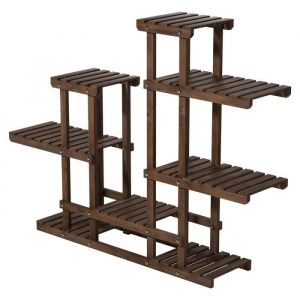 Étagère à Fleurs en Bois à 6 Niveaux Supports de Pots de Plantes 8 Tablettes Escalier Présentoir Brun