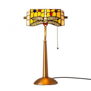 Lampe de table style tiffany libellule verre mosa&iuml;que jaune E27 H46cm