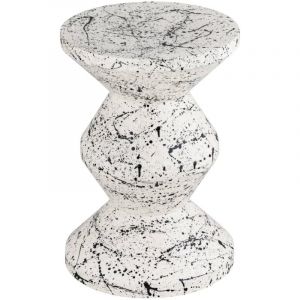 Table d'appoint. bout de canap&eacute;. table de chevet acier &eacute;maill&eacute;. motif mouchet&eacute; noir &Oslash;33 x H 47cm - Zina