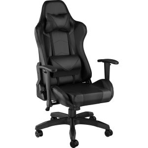 TecTake Chaise de Bureau Design Gamer ergonomique confortable avec Accoudoirs réglables et Coussins de nuque et dos Noir