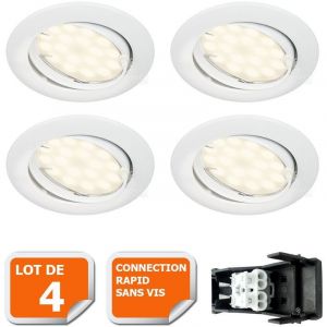 Image de Lampesecoenergie LOT DE 4 SPOT LED ENCASTRABLE COMPLETE ORIENTABLE BLANC AVEC AMPOULE GU10 230V eq. 50W, LUMIERE BLANC NEUTRE