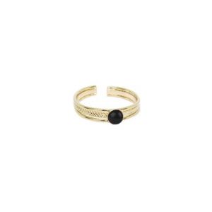 Image de Bague ajustable pierres naturelles Agate noire raffinée dorée à l'or fin 24K GAUFREE