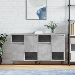 VidaXL Buffets 2 pcs gris b&eacute;ton bois d'ing&eacute;nierie