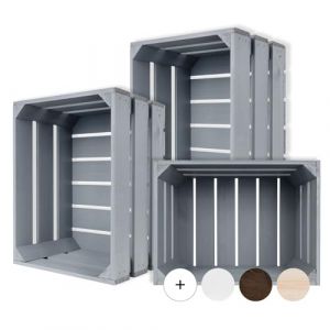 3 x Caisse de Rangement Vintage en Bois Gris - 40 x 30 x 23 cm