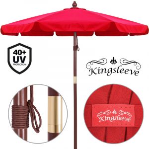 Deuba Parasol en bois rouge &Oslash;330cm - Imperm&eacute;able ouverture a&eacute;ration - Jardin terrasse