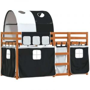 VidaXL Lit Superposé Avec Rideaux Blanc/Noir 90x190 Cm Bois Pin Massif