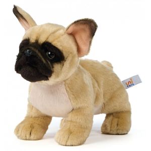 Uni-Toys Bouledogue français (Beige) - sans Laisse - 26 cm (Longueur) - Chien en Peluche - Doudou